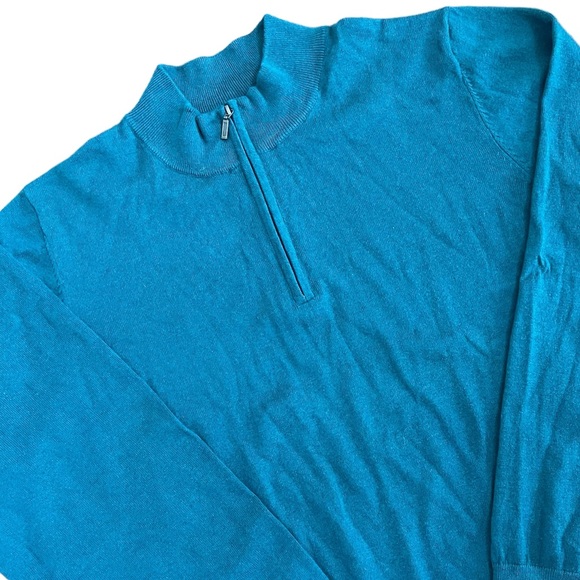 LL BEAN‎ Mens XXL Tall Pullover 1/4 Zip Teal Cashmere Cotton Sweater 275554 - Picture 1 of 9